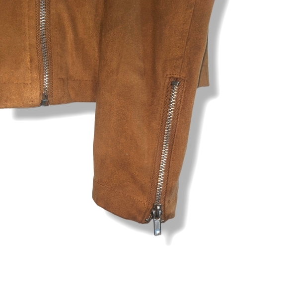 Forever Flower | Chic Boho Tan Suede Zip Up Moto Jacket Women's Size L - Picture 3 of 4